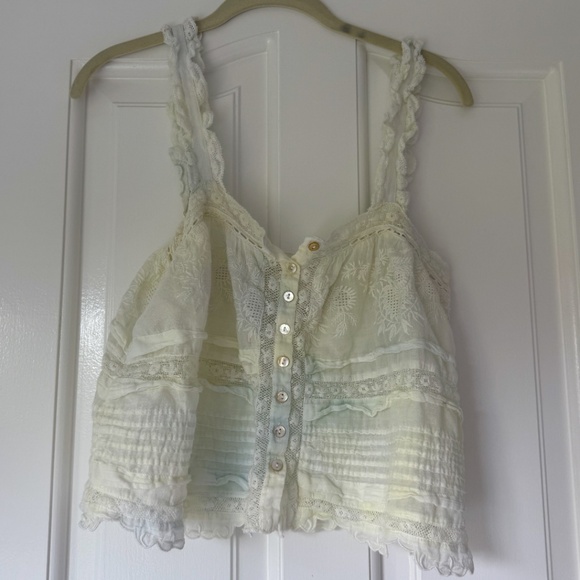 Love Shack Fancy Sully Lace Embroidered Cami Blouse Top in Lily Pond Hand Dye - Picture 2 of 6